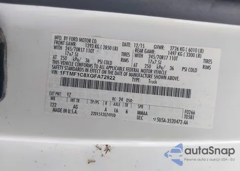 2016 Ford F-150 Xl из США, поврежденный, VIN 1FTMF1C8XGFA72922